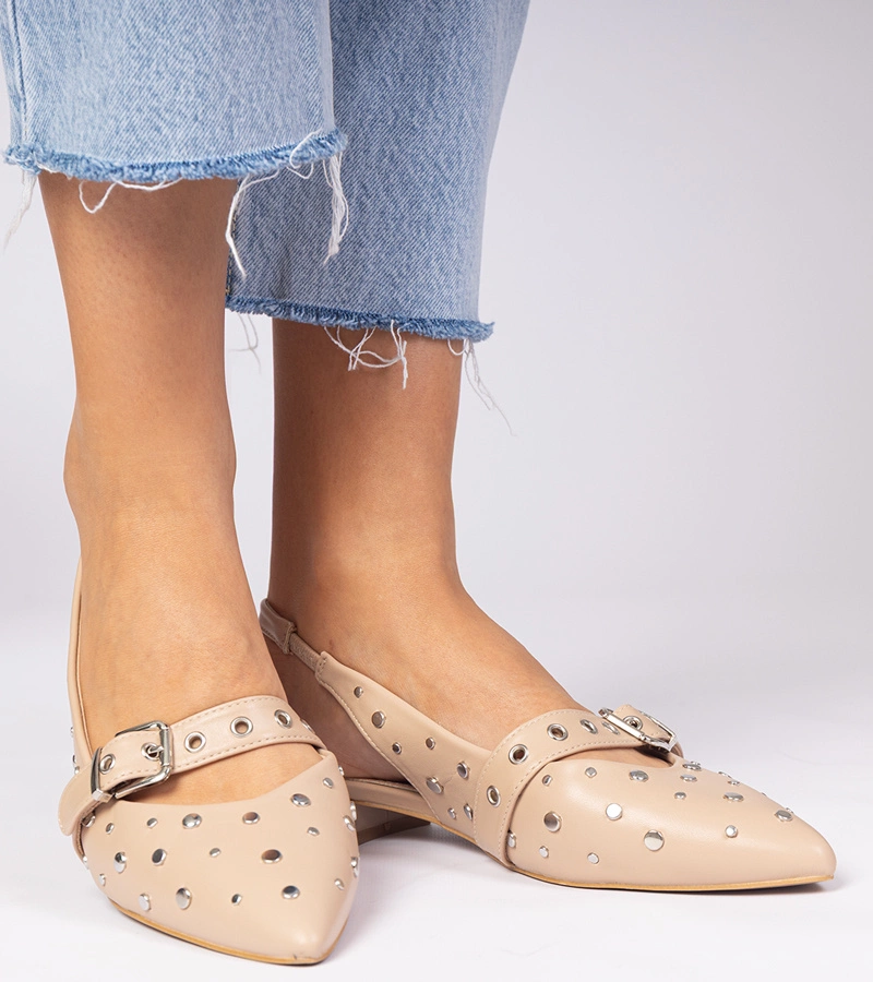 Bézs női lapos sarkú, nyitott sarkú cipő Salineo