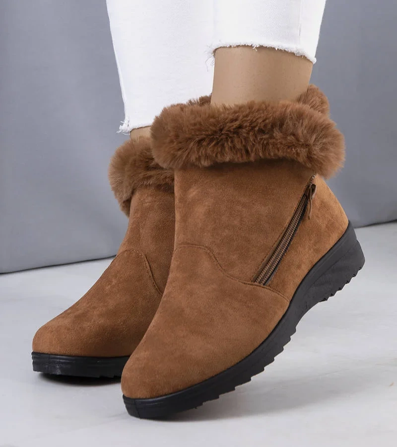 Barna bélelt hótaposók Crina szőrme díszítéssel