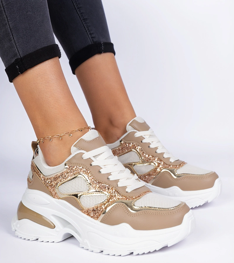 Sandoria női barna csillogó díszítésű tornacipő