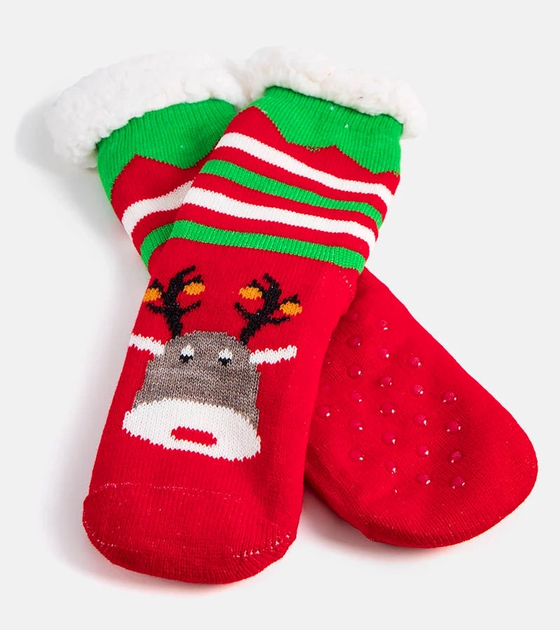Piros melegített rénszarvasos zokni Challi