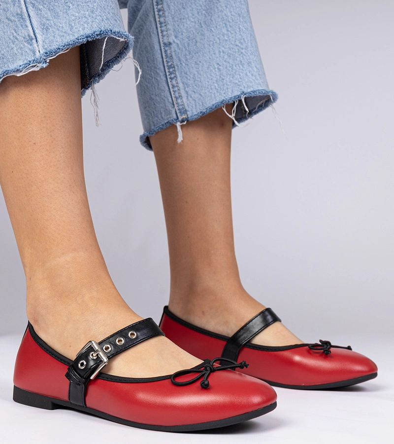 Piros női balerinacipő masnival Mansy