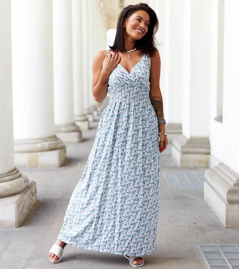 Zöld virágos Jolanda maxi ruha