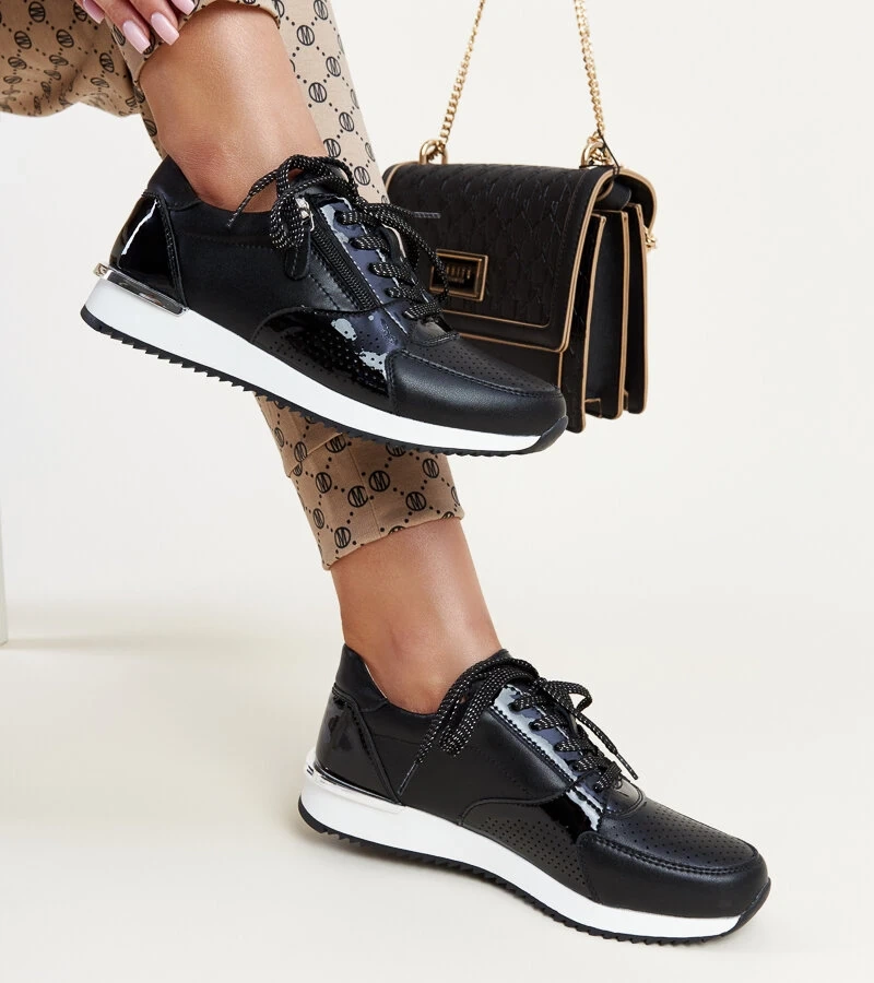 Fekete bőr edzőcipők Rida fém betéttel