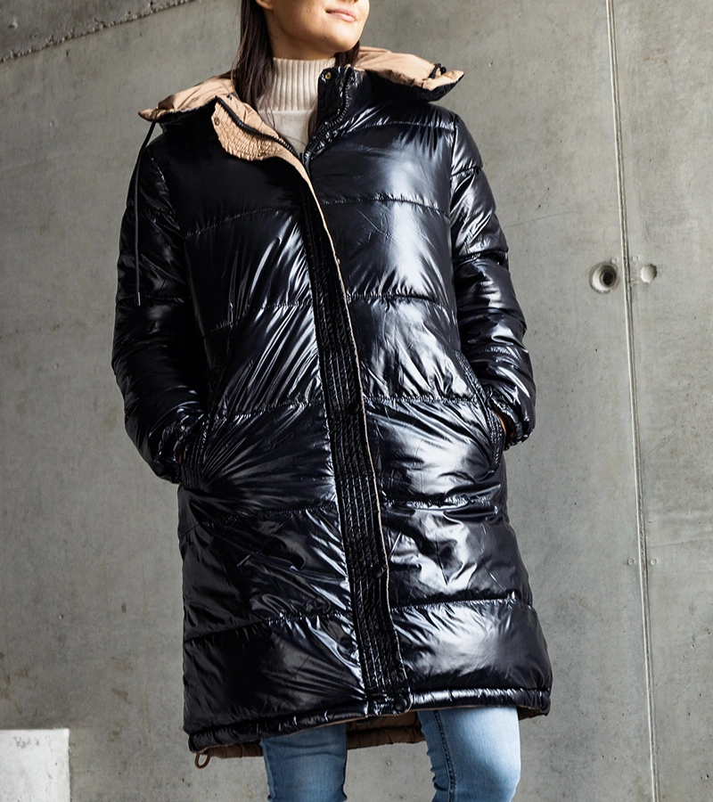 Fekete-barna kétoldalas hosszú kabát Cesario