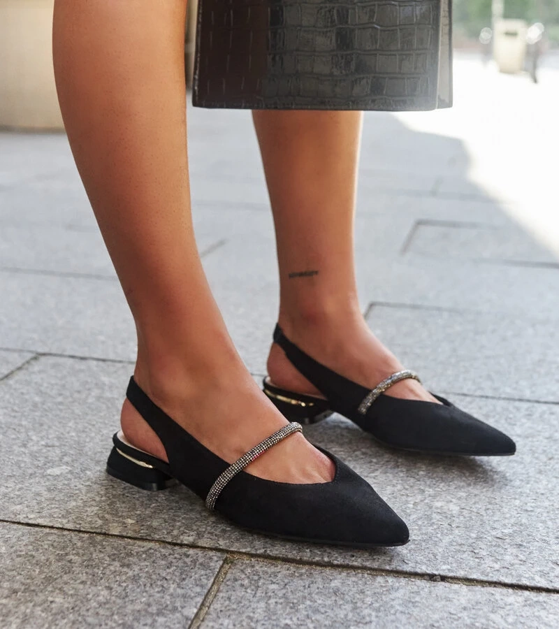 Fekete Morcosos bőr belsővel balerina cipők