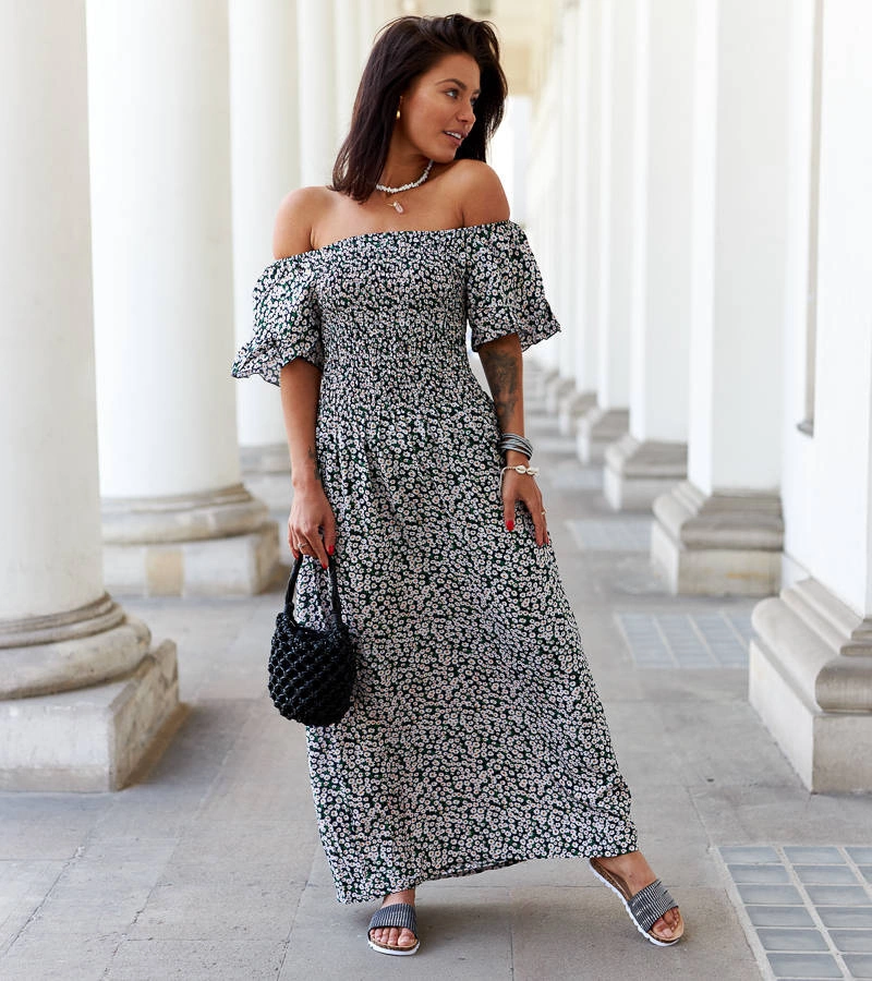 Fekete virágos midi ruha Lioba