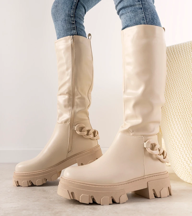 Coniak láncos bézs bokacsizma