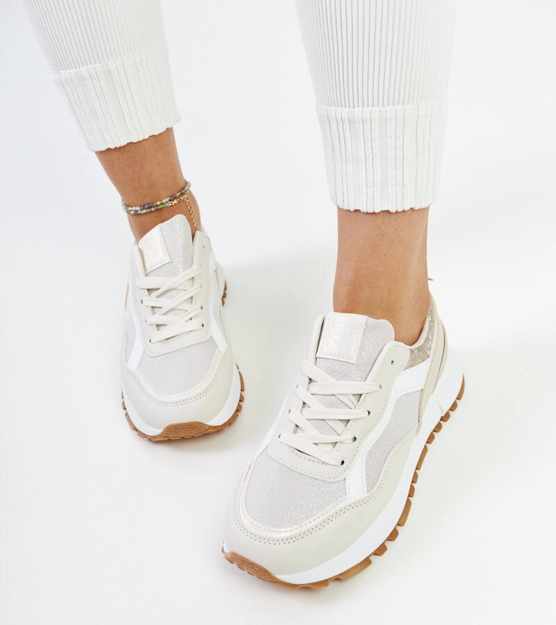 Evelia csillámos platformon lévő bézs tornacipő