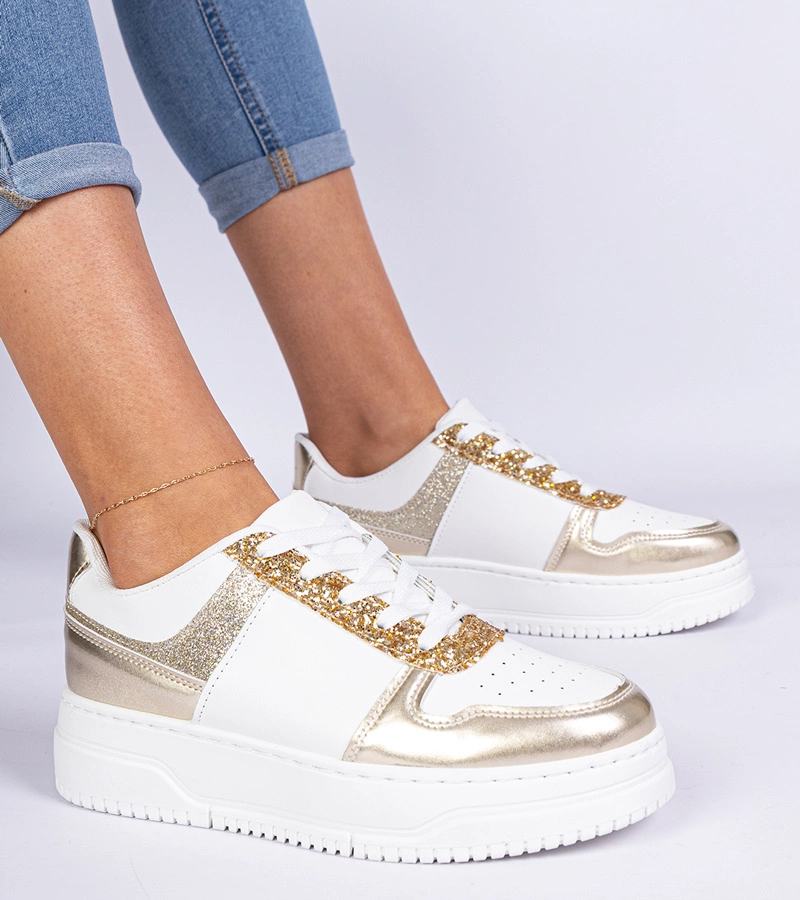 Dolla arany női tornacipő vastag talppal, flitterekkel díszítve