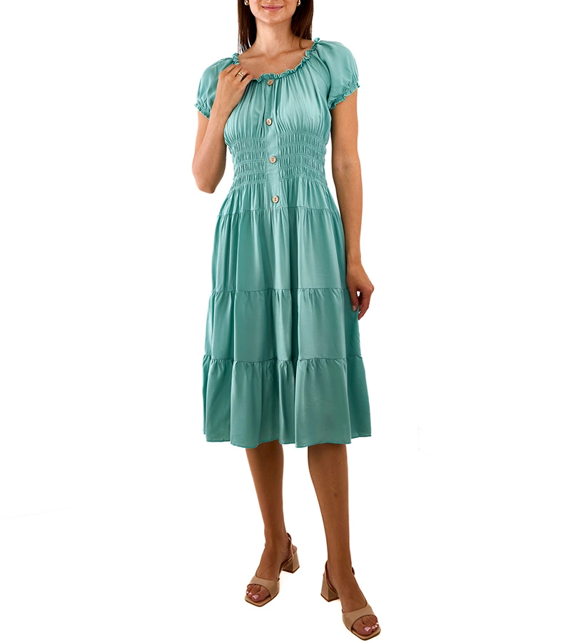 Tarano zöld midi ruha redőkkel