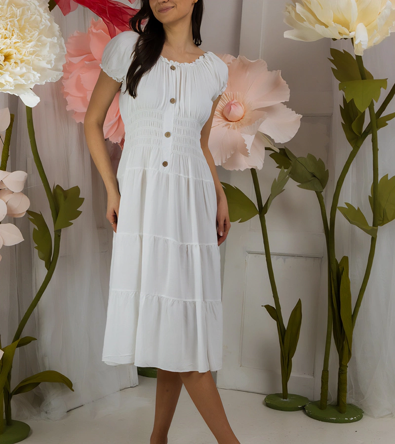 Marisla rövid ujjú midi fehér ruha