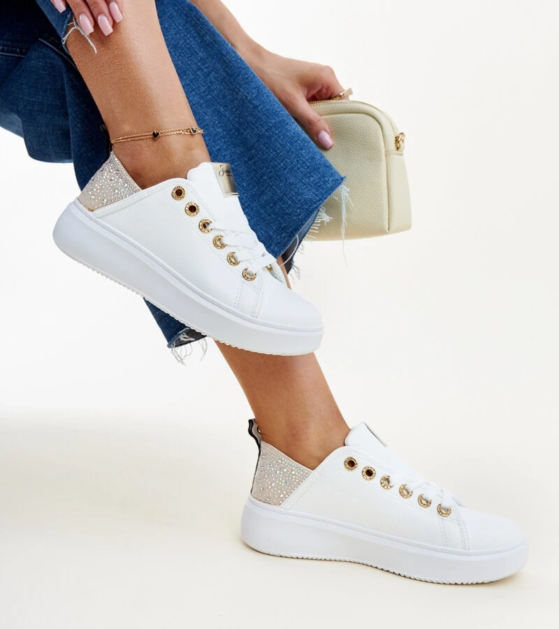 Antonietta strasszos fehér-bezs színű tornacipők