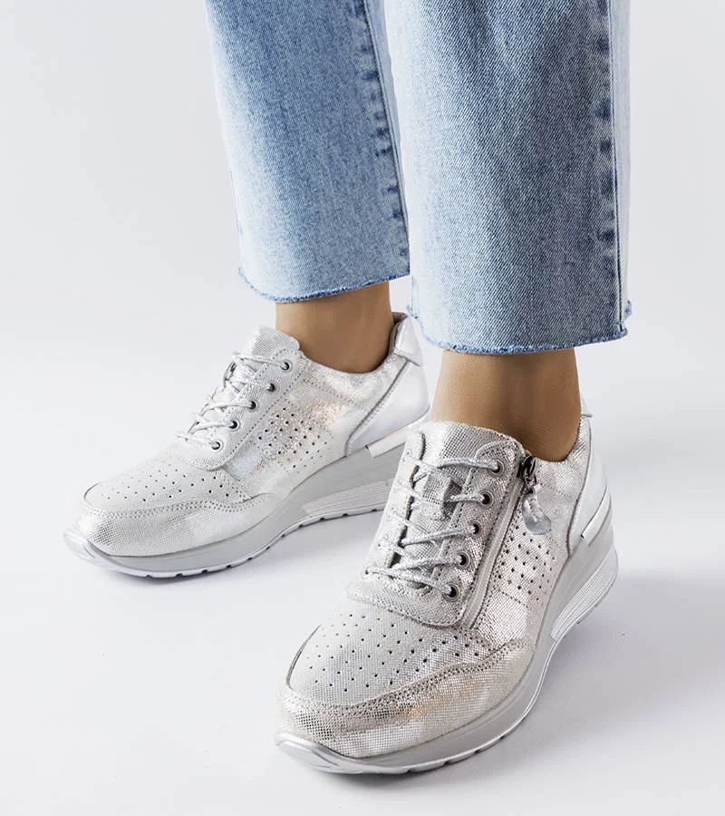 Ezüst hálós bőr Jazzar félcipő