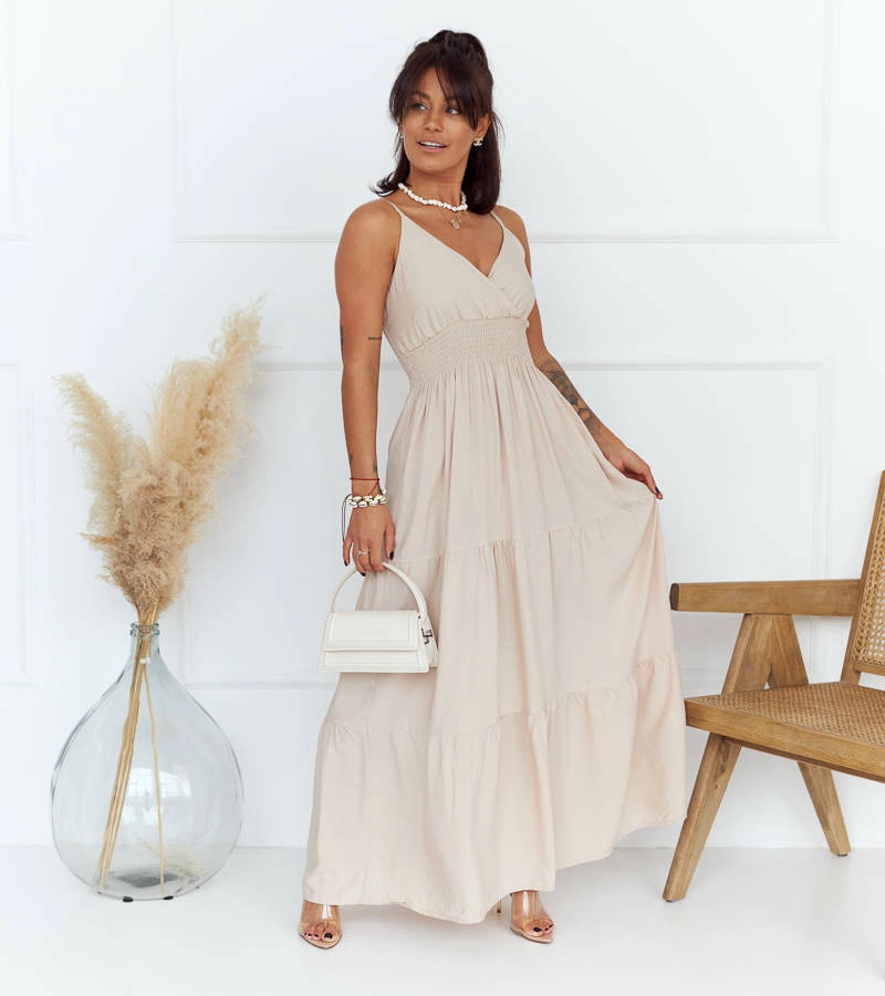 Trill bohóc stílusú bézs maxi ruha