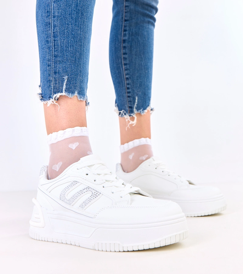 Fehér platformos tornacipő strasszkövekkel Grima