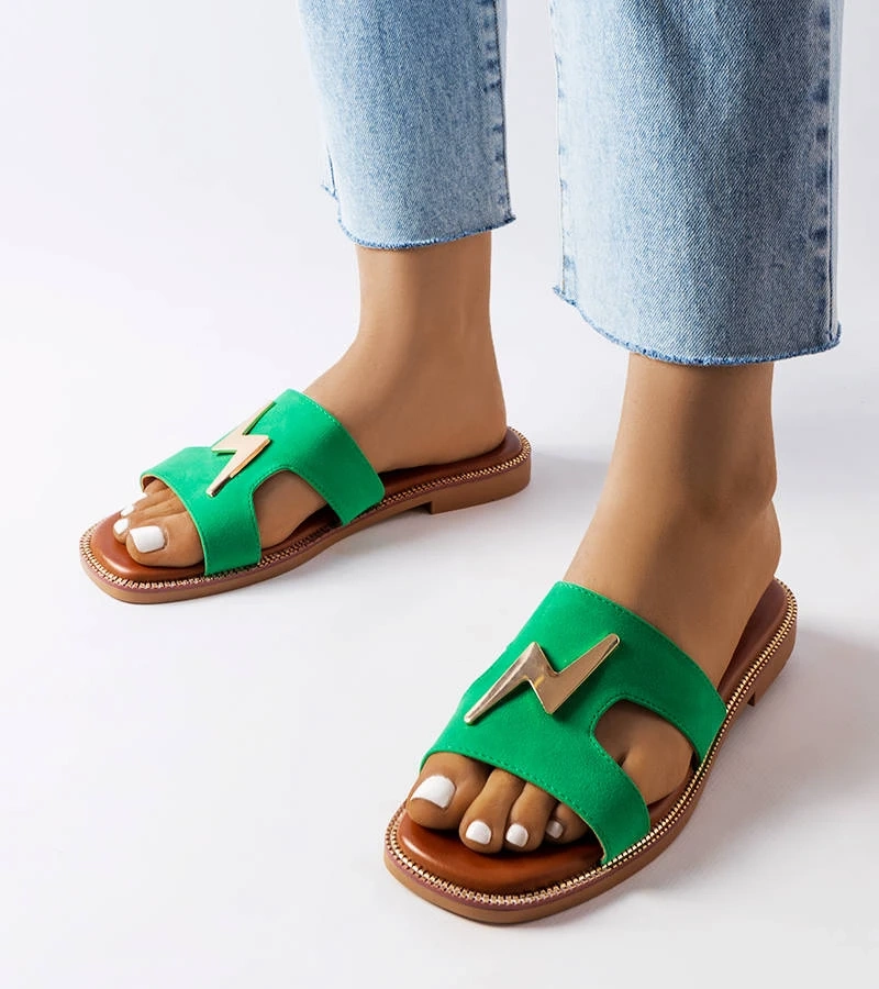 Zöld lapos papucs Leyra