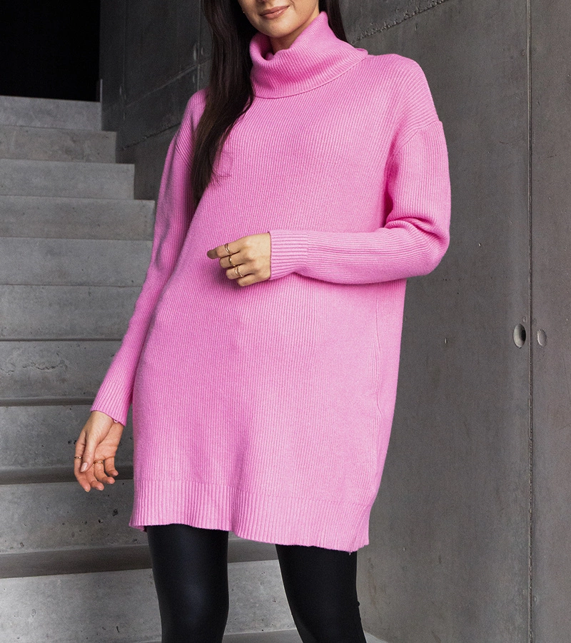 Hosszú rózsaszín puha garbós pulóver Kali