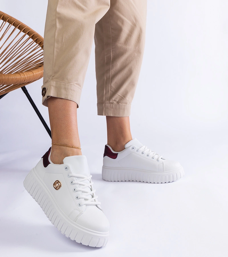 Fehér-bordó vastag talpú Tracie tornacipő