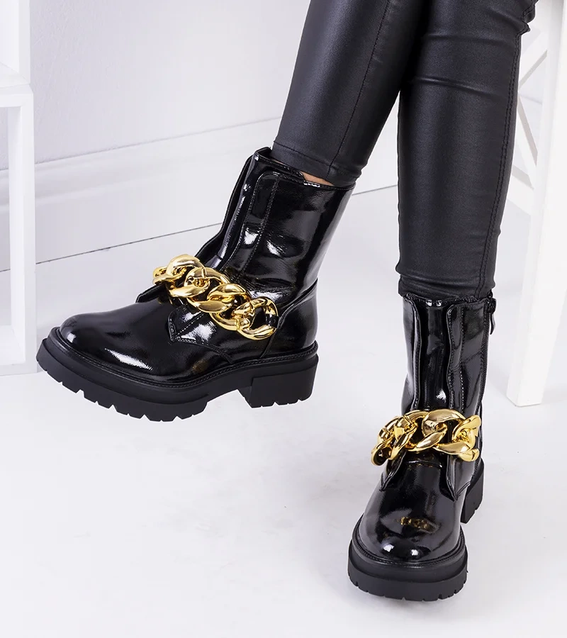 Fekete fényes bokacsizma Goldenleaf