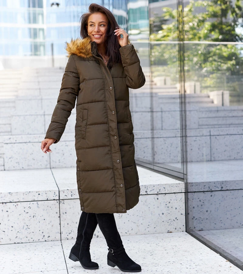 Zöld steppelt melegített kabát Fortunato