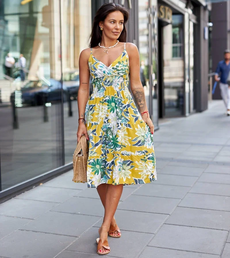 Sárga virágos Brugnetto mini ruha