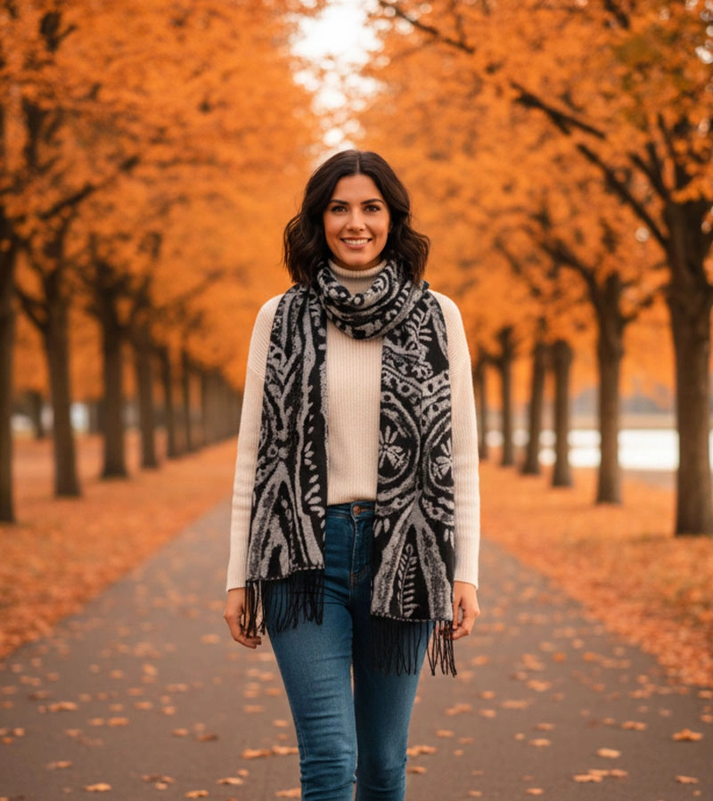 Fekete-fehér virágos sál Colonie