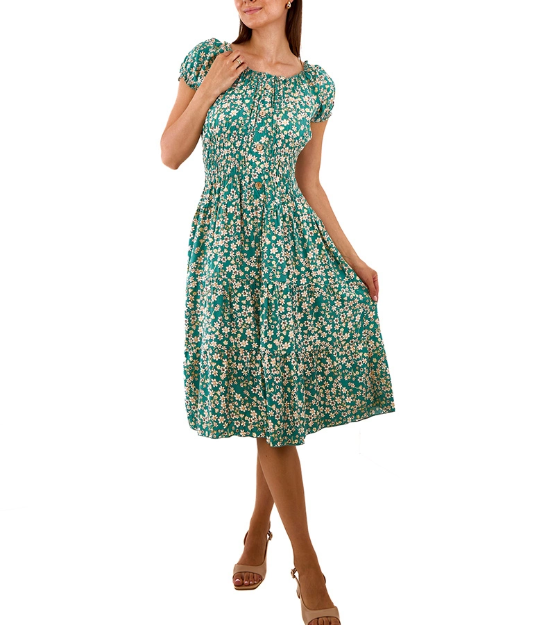 Allania rövid ujjú zöld midi ruha