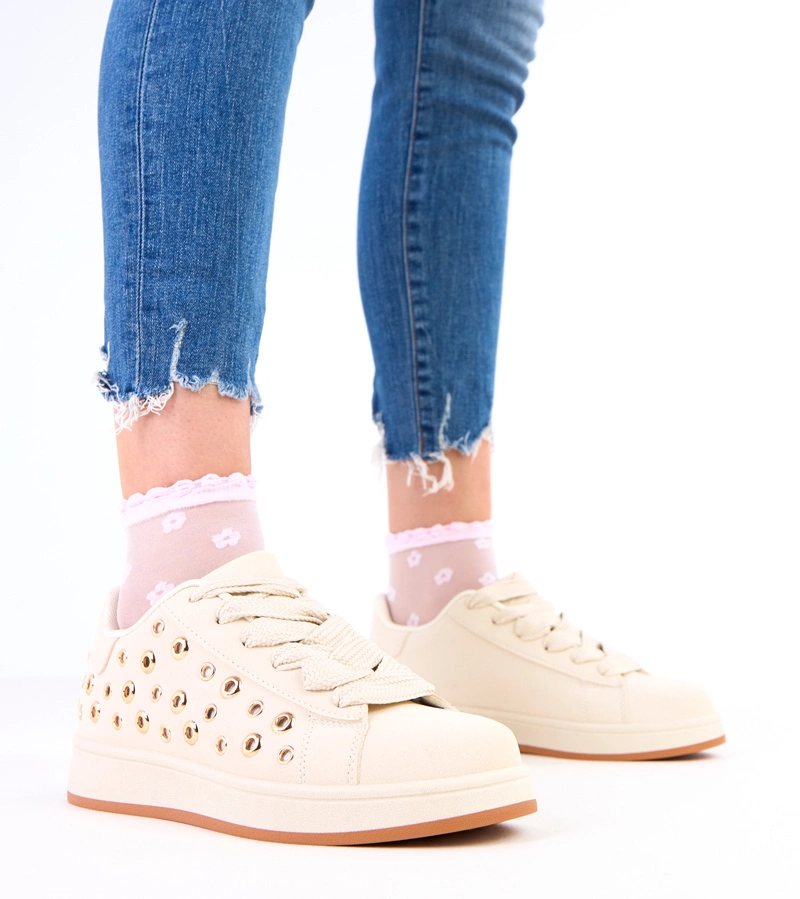 Bézsze szegecses platformos tornacipők Adelis