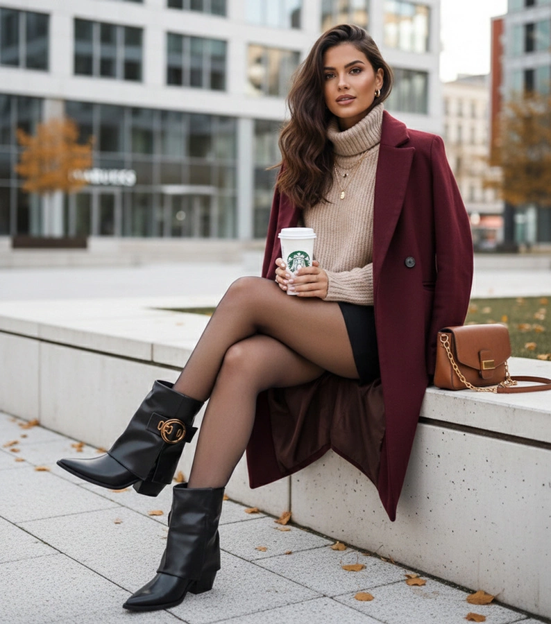 Fekete, felhajtott szárú, díszes csatos Faila westerncsizma