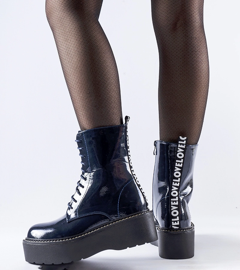 Leos sötétkék fényezett platform cipők