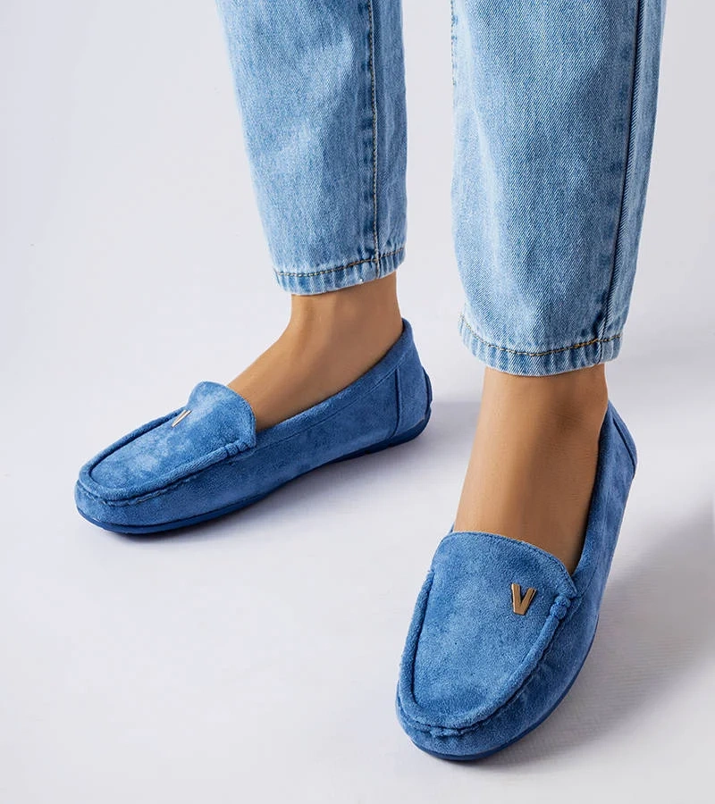 Kék színű mokaszinok Beltsville öko-bársonyból