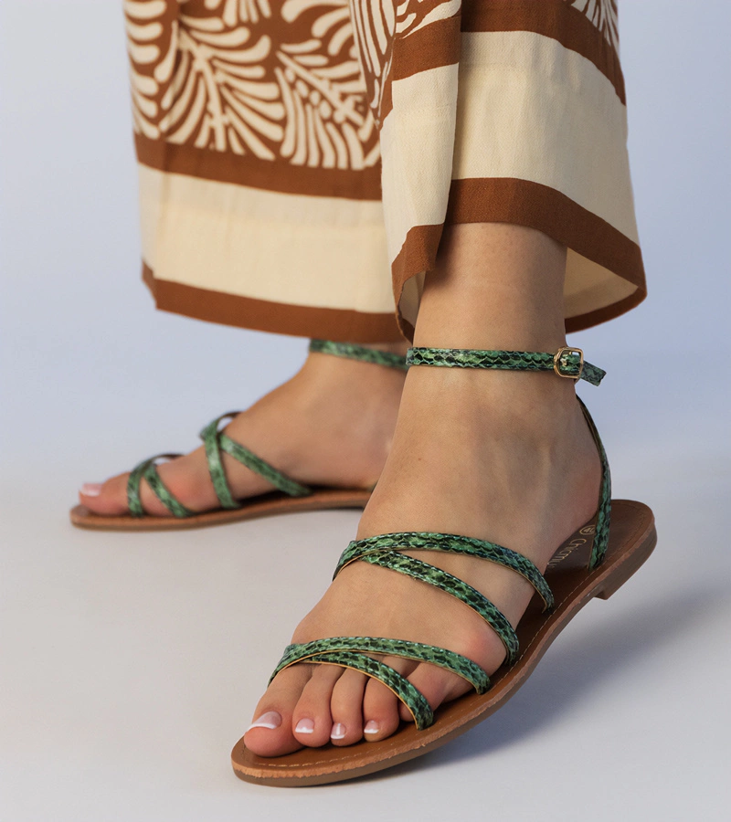 Zöld lapos talpú szandálok Kates