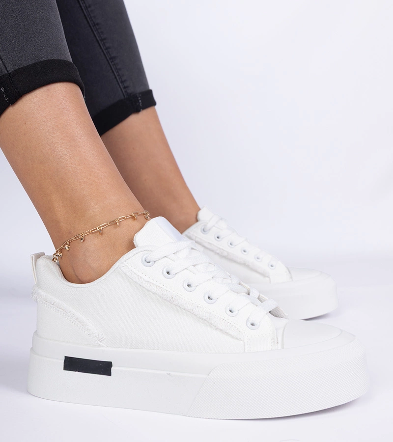 Verinos női fehér vászon platform tornacipő