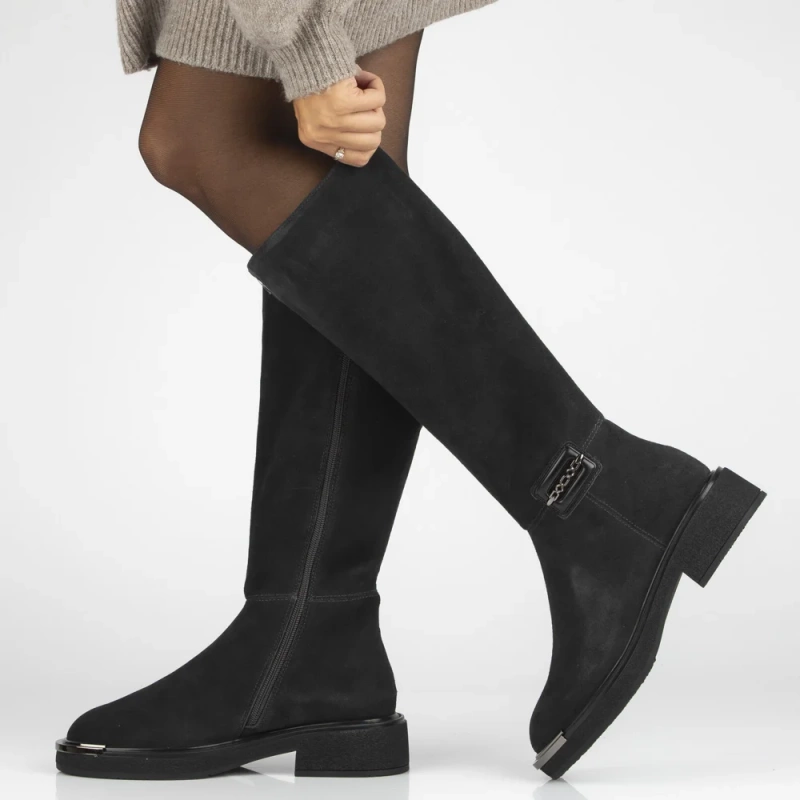 Grafit színű természetes velúr csizma díszes orr-résszel Charlie