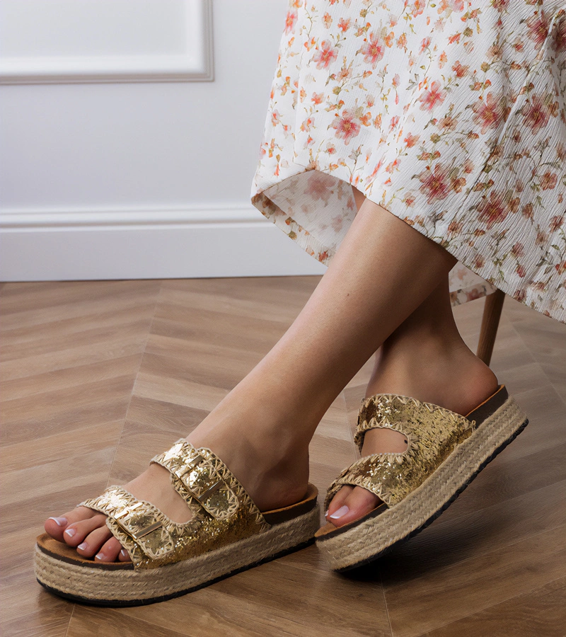 Arany csatos flitteres espadrille papucs Induri