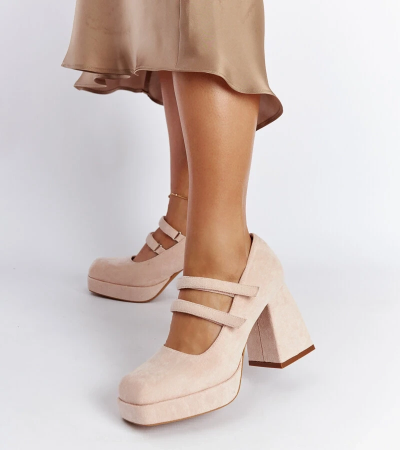 Világosrózsaszín Cher vastag sarkú cipők