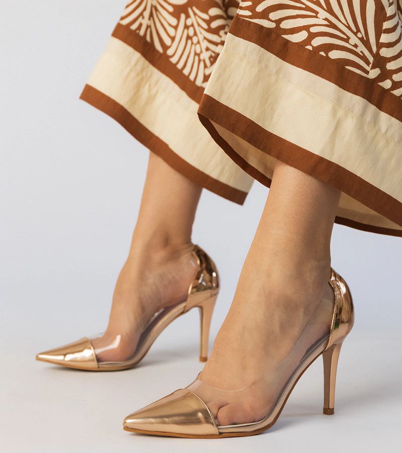 Libra átlátszó felsőrészű klasszikus pezsgőszínű magassarkú cipő