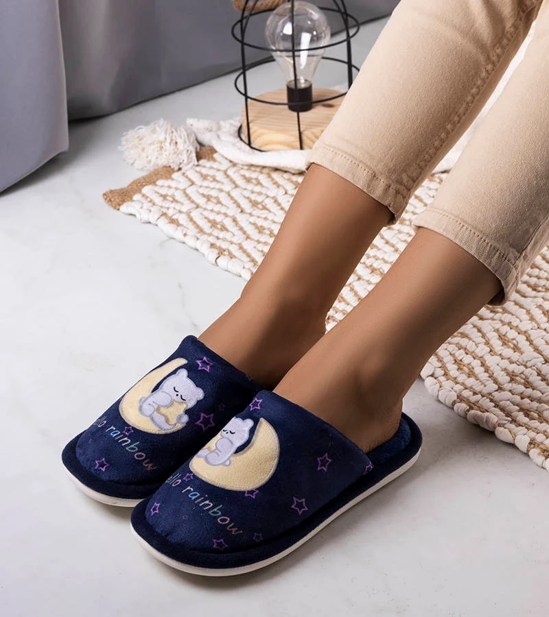 Szivárvány hold sötétkék puha papucs