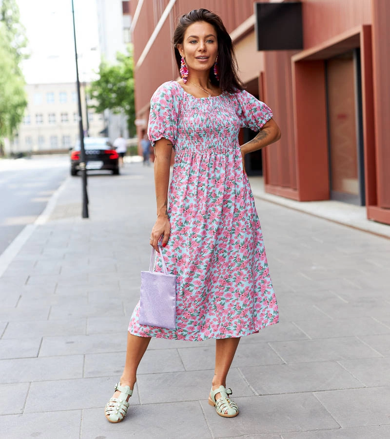 Rózsaszín midi virágos ruha Cocci 7110 PINK