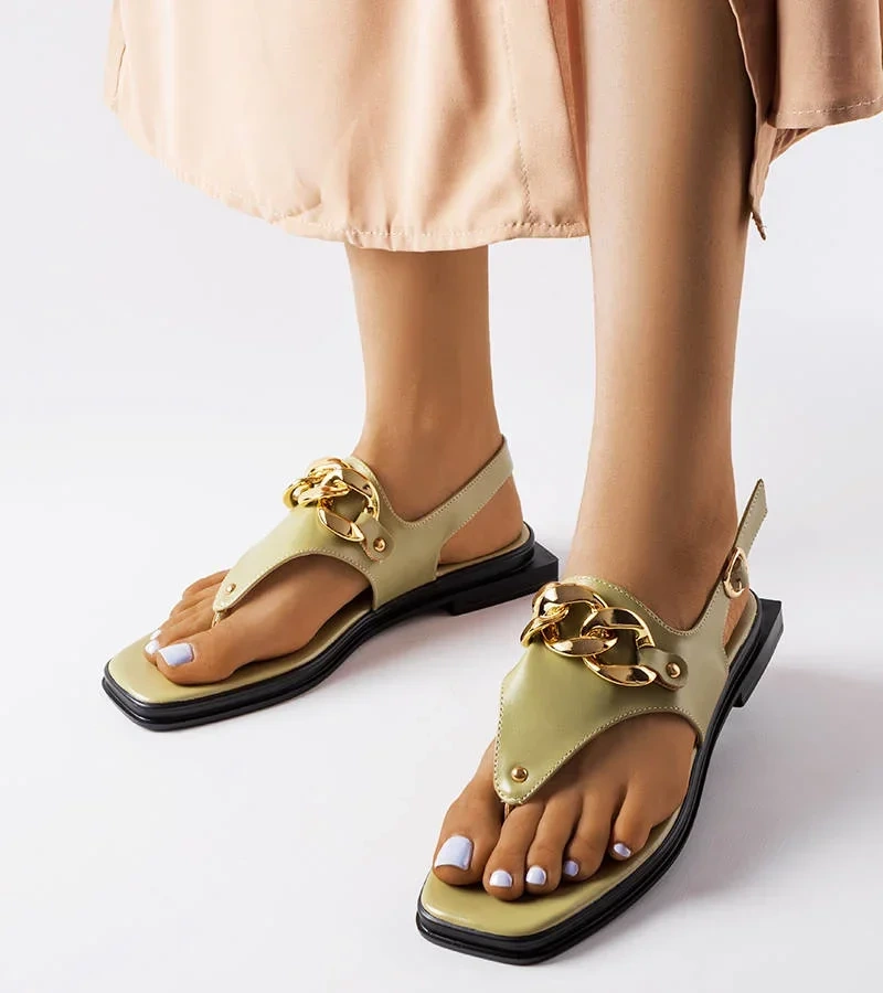 Zöld szandál-japán papucs láncos Mali-val