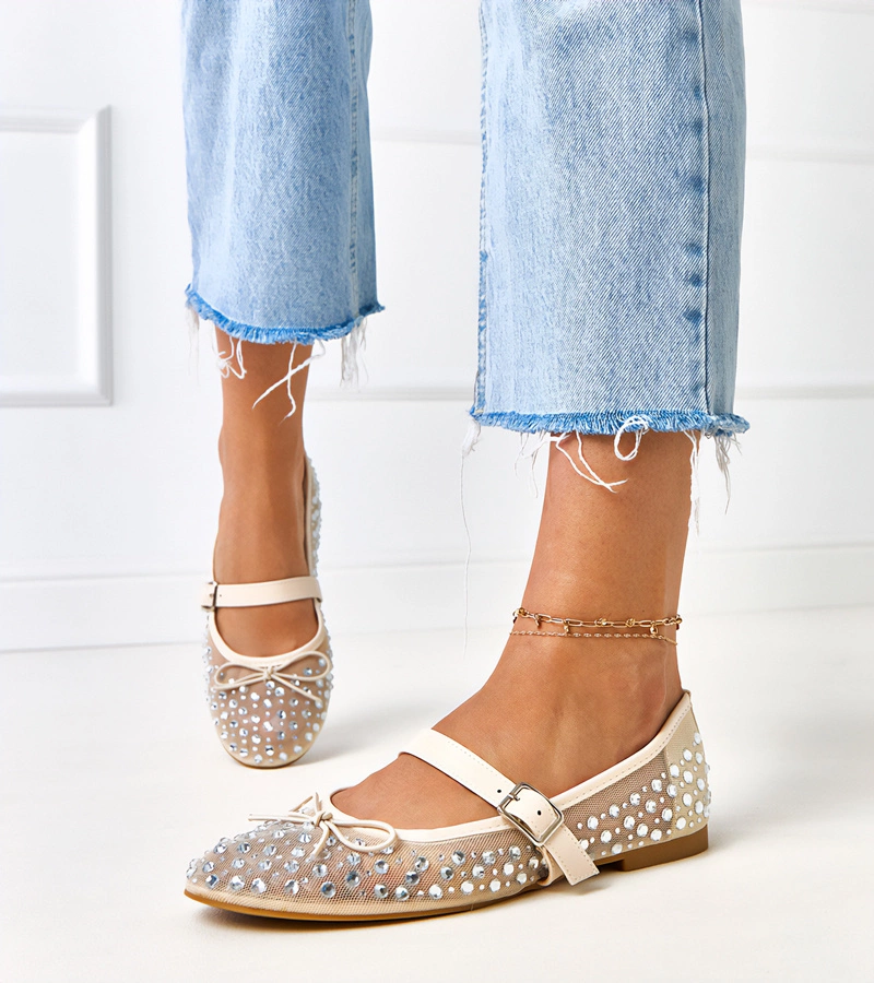 Bézs hálós balerinák kristályokkal Elasida