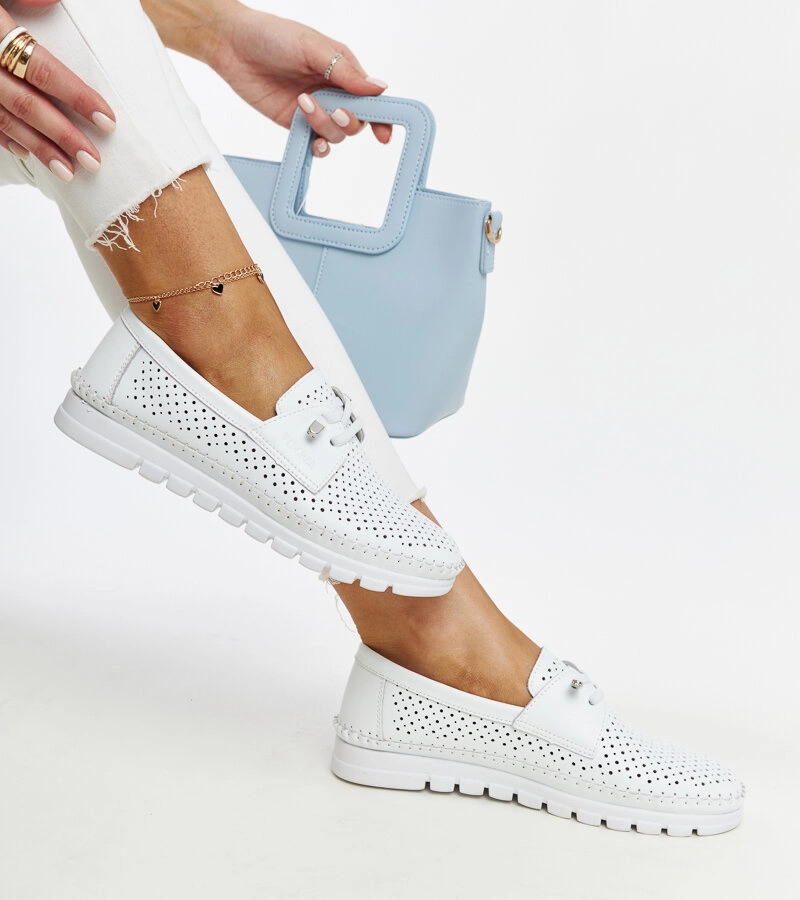 Fehér bőr VINCEZA szellőző félcipők