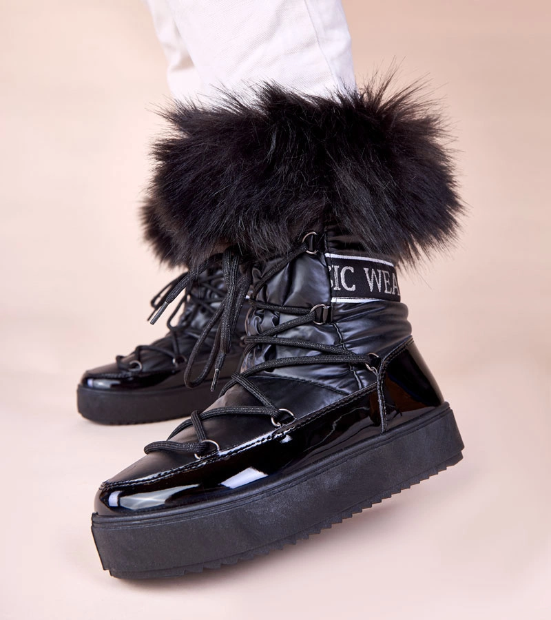 Fekete fűzős, szőrmés Alison hócsizma