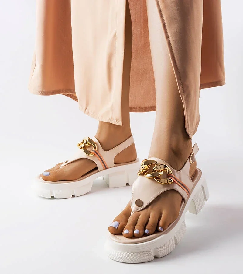 Breana vastag talpú bézs szandál-papucs