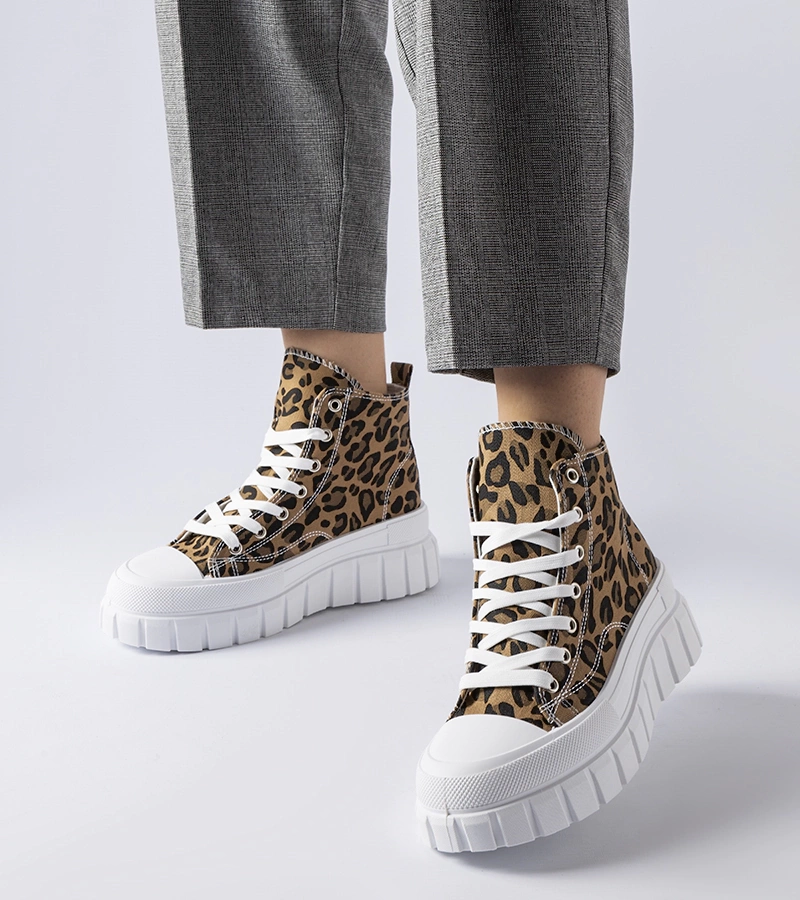 Fiave leopárdmintás barna platformos tornacipők
