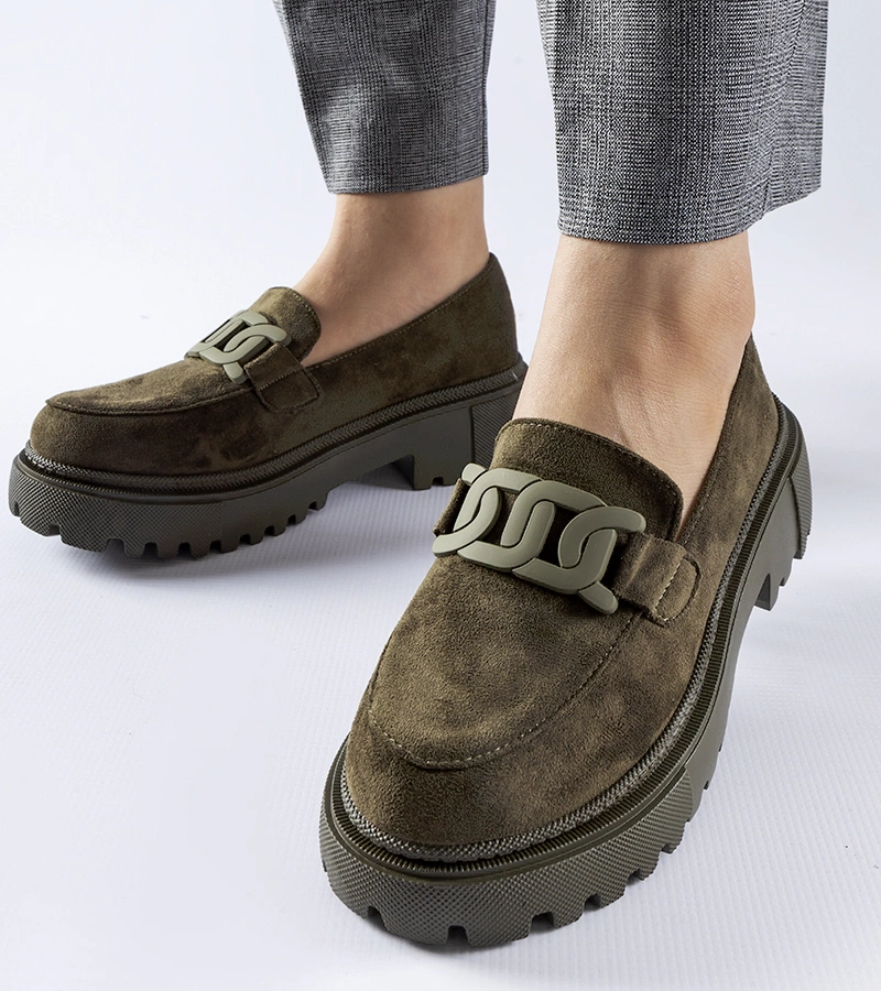 Zöld vastag talpú Seborga mokaszinok