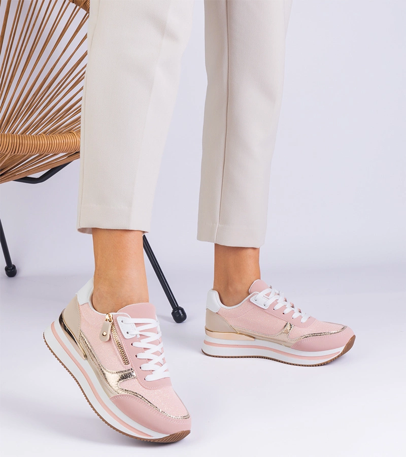 Izolda arany betétes platform sportos rózsaszín tornacipő