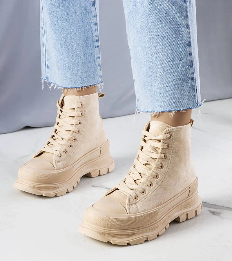 Gertrude magas talpú bézs szövetcipők