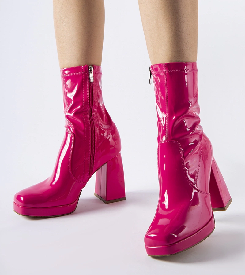 Rózsaszín lakk bokacsizma Joalic-os sarokkal