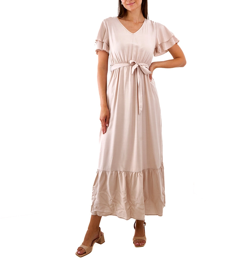 Akina rövid ujjú bézs maxi ruha